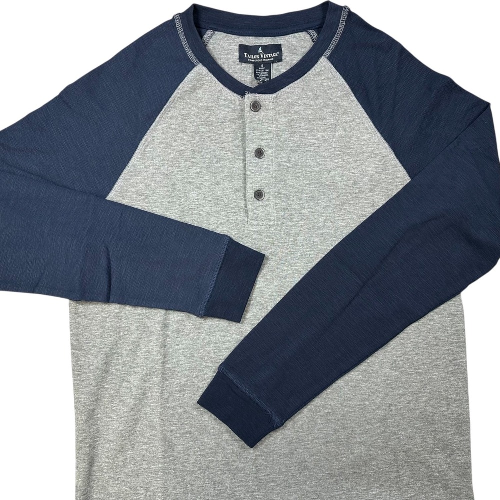Tailor Vintage Ringer Henley Shirt Navy Blue AIROTEC Long Sleeve Men's Small NWT